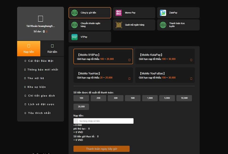 các hình thức nạp tiền i9bet